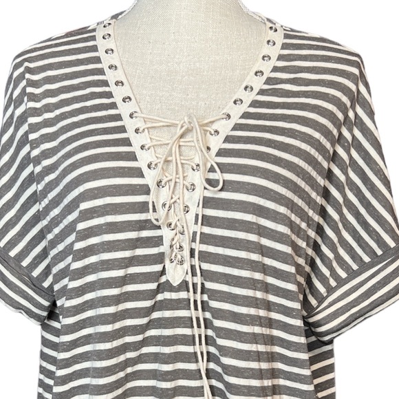 Umgee Striped Lace Up Blouse - Picture 2 of 9